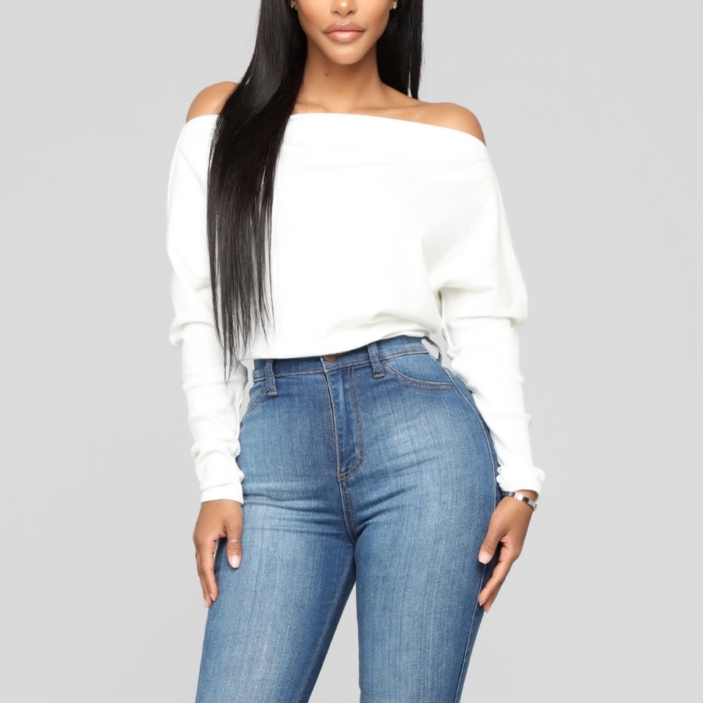 Cold shoulder ivory sweater